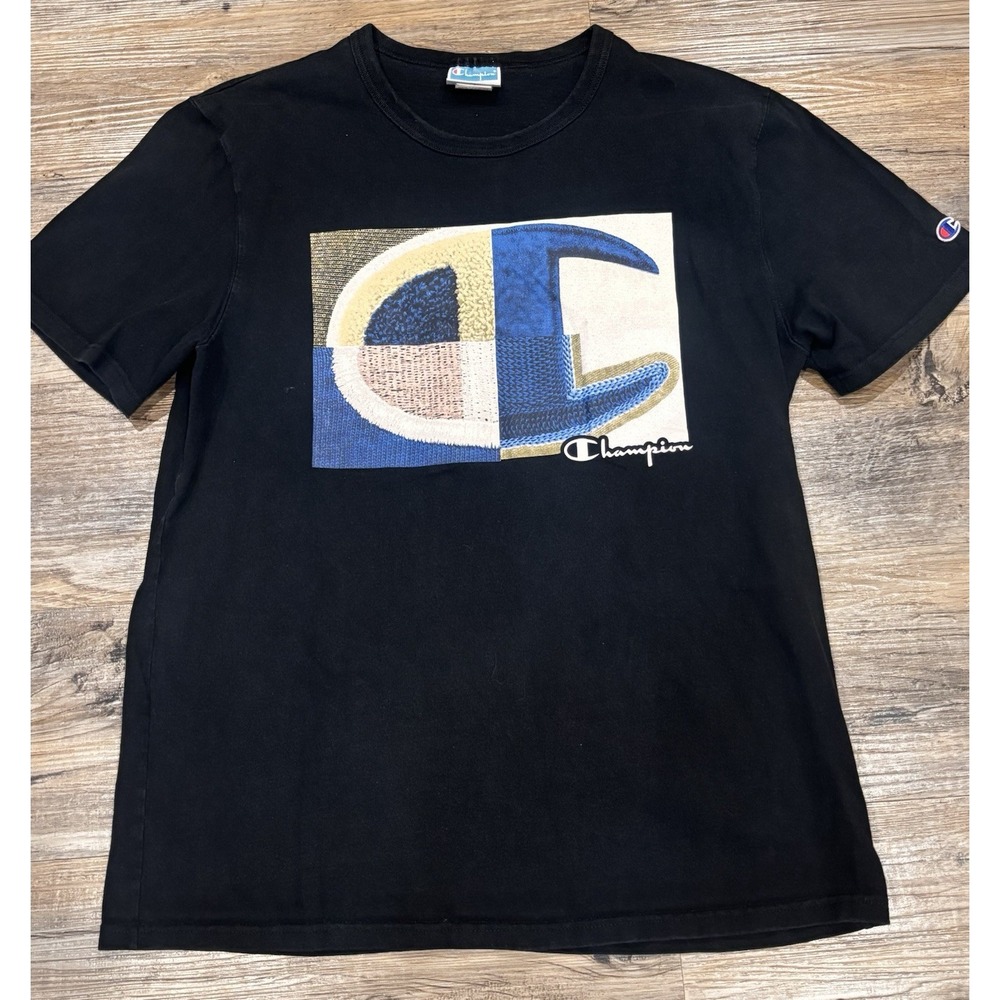 Y2K Champion Heritage Series Graphic Logo T Shirt Large Black Heavyweight Vintge - Picture 7 of 13